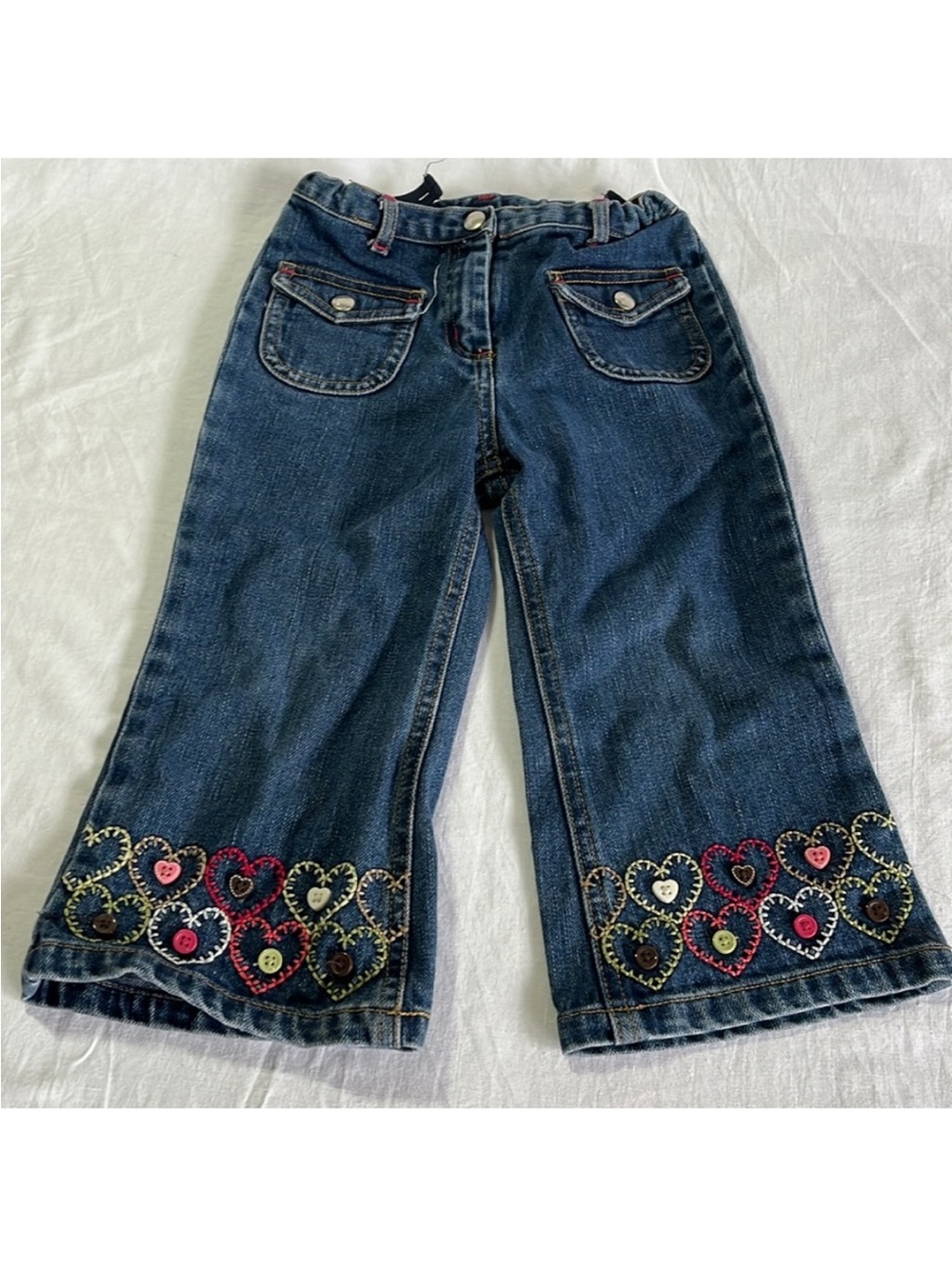 3T Girls Dark Wash Heart Embroidered Jeans